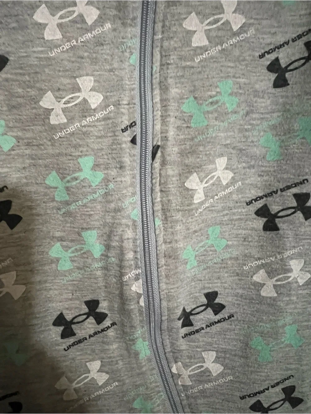 UNDER ARMOUR Full Zip Footed Casual Logo Sleeper Onsie‎ Grey Teal Baby 9-12 mo.